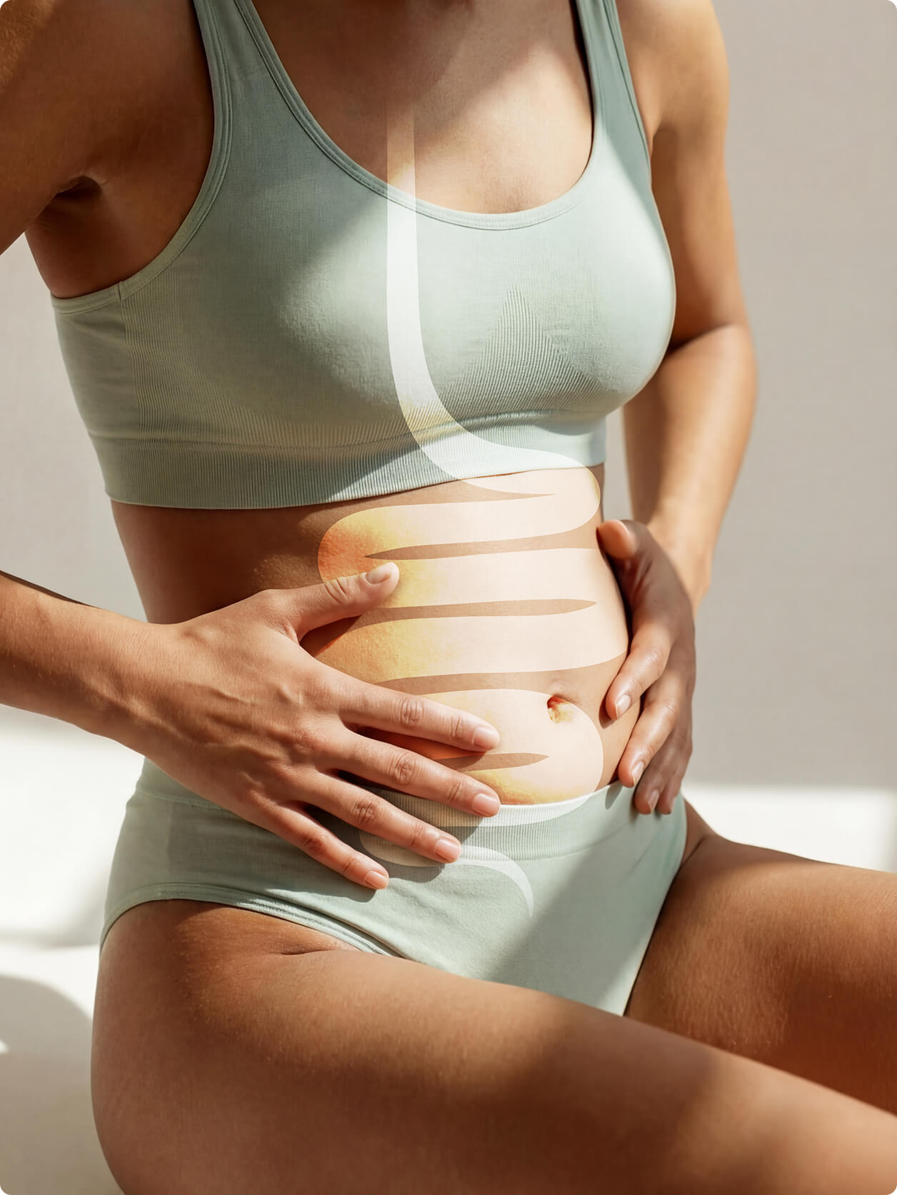 Woman holding bloated stomach